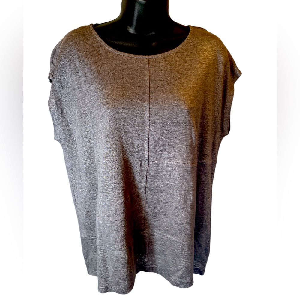 SIGRID OLSEN 100% LINEN WOMEN'S SIZE MEDIUM GRAY SHORT SLEEVE BLOUSE